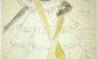 Figurino da personagem Chiquinha Gonzaga – cena do tribunal. Desenho em aquarela , guache, hidrocor, grafite sobre papel; colado em papel (30,4 x 21 cm). Cedoc-Funarte