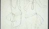 Figurino do personagem Solange. Desenho em nanquim, giz de cera sobre papel, colado em cartolina (31,5 x 21,6 cm). Duas amostras de cartolina colorida, vermelha e preta, coladas na lateral direita do desenho. Cedoc-Funarte