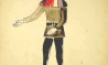 Figurino do personagem Cinco Sentidos. Desenho em nanquim, aquarela e guache sobre papel (31,5 x 22,1 cm). Cedoc-Funarte