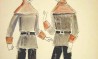 Figurino dos personagens Primo e Parente. Desenho em nanquim, hidrocor, aquarela sobre papel (31,5 x 22,1 cm). Cedoc-Funarte